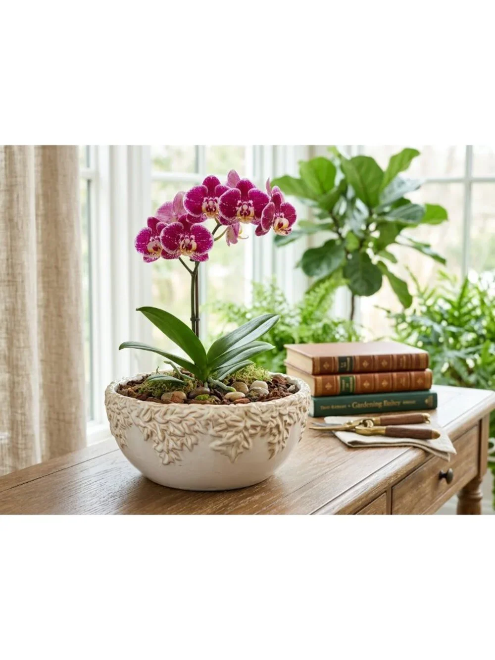 White Ceramic Planter Cachepot Laurel Leaf and Berry Neoclassical European Look